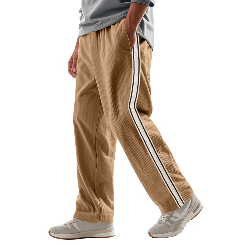 Spring Summer Men's New Style Simple Striped Casual Loose American Military Corduroy Multi-line Sports Pants_voghion.com