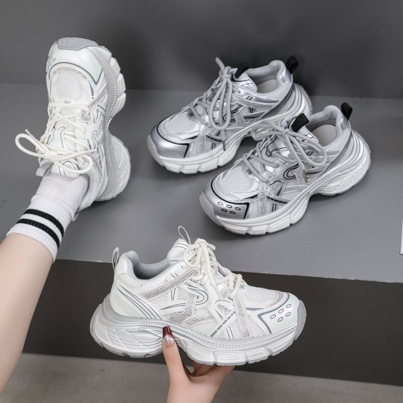 Leather Small, Thick Soled, Height Increasing Dad For Women 2024 Spring And Autumn New Mesh Breathable Versatile Casual_voghion.com