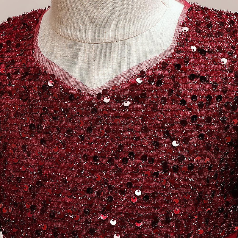 Nuovo vestito da principessa per bambine di taglia media e grande con maniche a sbuffo in glitter e gonna tutù in raso con giunture_voghion.com