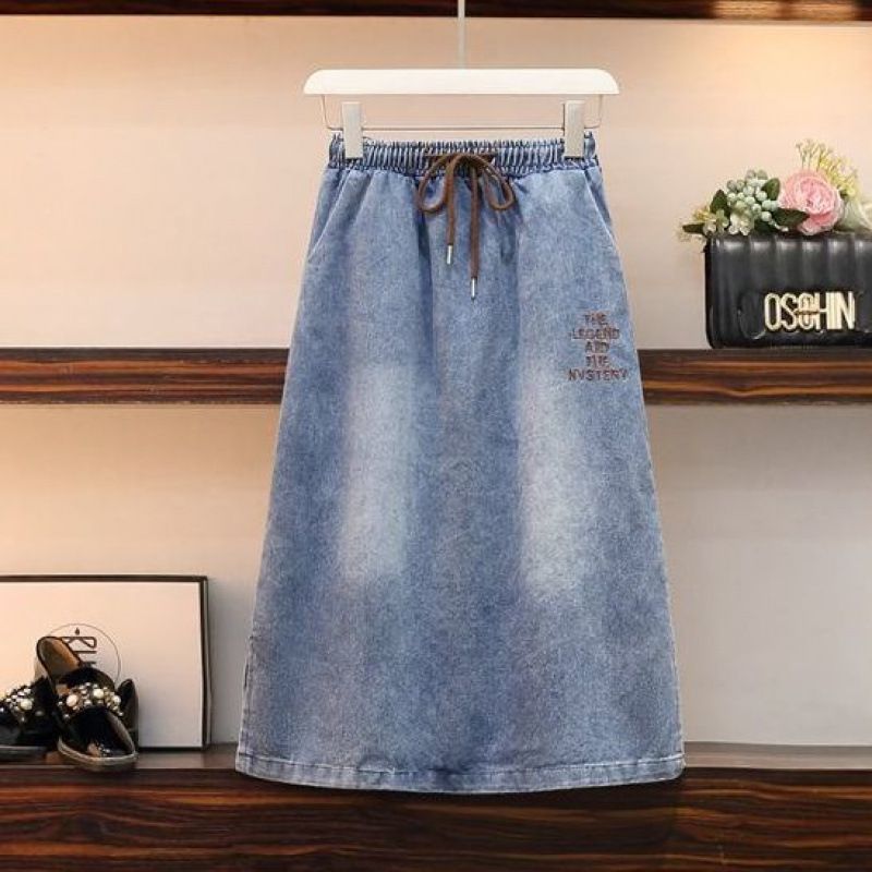 Fashion Denim Two-Piece Set Elastic Half Skirt Hooded Jacket Women Summer Stylish Korean Version Loose Slimming Outfit_voghion.com