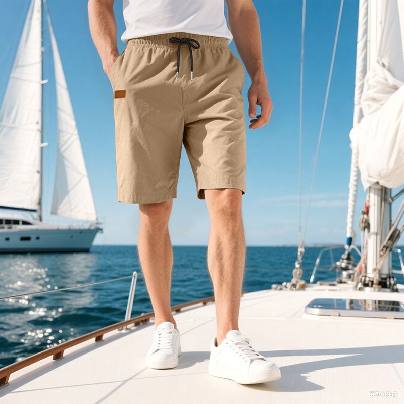 Pantalones de playa para hombre, de verano, informales, ligeros y lujosos, de cinco puntos, con cordón cruzado, talla grande_voghion.com