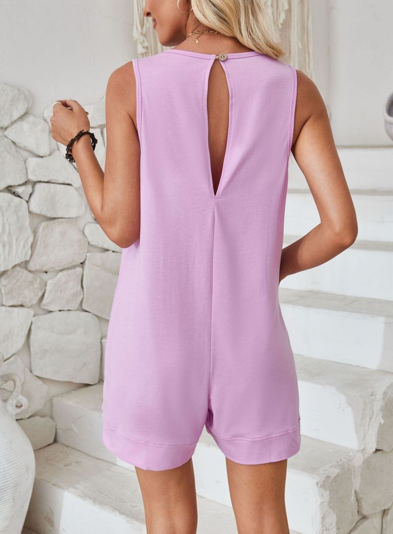 Ärmelloser Jumpsuit für Damen mit großen Taschen – Lässiger Overall-Strampler für Damen – Bequeme Stretch-Passform aus Baumwolle – Streetwear-Mode_voghion.com