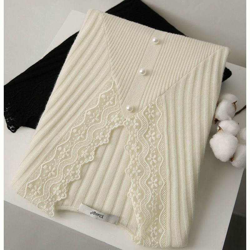 Vêtements pour femmes Chemise à col en V avec nouveau pull de printemps et d'automne Haut de style occidental en dentelle tricotée pour le printemps et l'automne_voghion.com
