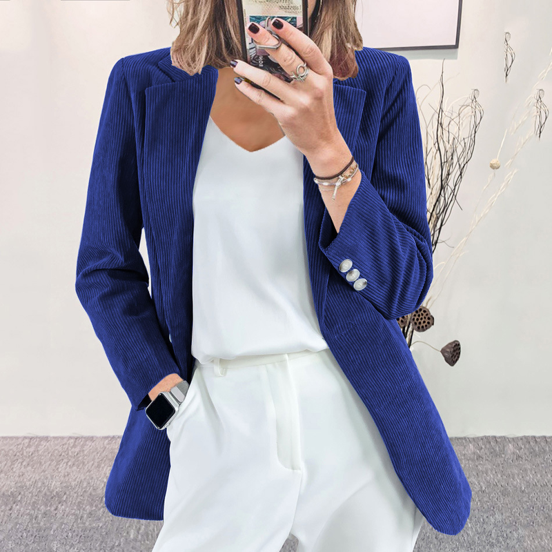 Abito 2025 Autunno/inverno 2025 Nuovo stile Temperamento Slim Fit Colore unito Casual Cardigan Giacca in velluto a coste per le donne_voghion.com