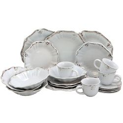 Elama Fleur De Lys 20-Piece Dinnerware Set in White_voghion.com