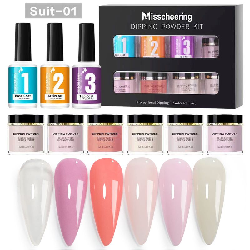 Set di polvere per immersione per nail art senza lampada da cottura, polvere per immersione francese, glitter per unghie, polvere per immersione_voghion.com