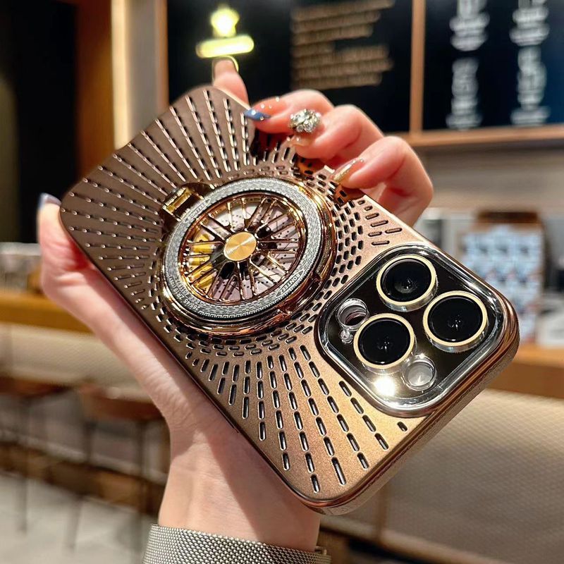 IPhone 16/15 Pro/14/13 için Manyetik Fidget Spinner Stand Kılıfı - Kaymaz Tutacaklı ve Darbeye Dayanıklı Buzlu Arka Kapaklı Havalandırmalı Soğutma Tasarımı_voghion.com