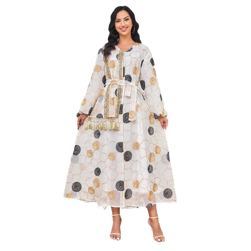 Damklänning med paljetter och tofshänge, muslimsk morgonrock, lång kjol, abayas för kvinnor_voghion.com