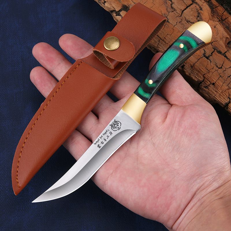 Authentic Mongolian Style Handcrafted Meat Knife - Stainless Steel Blade With Wooden Handle & Brass Accents_voghion.com
