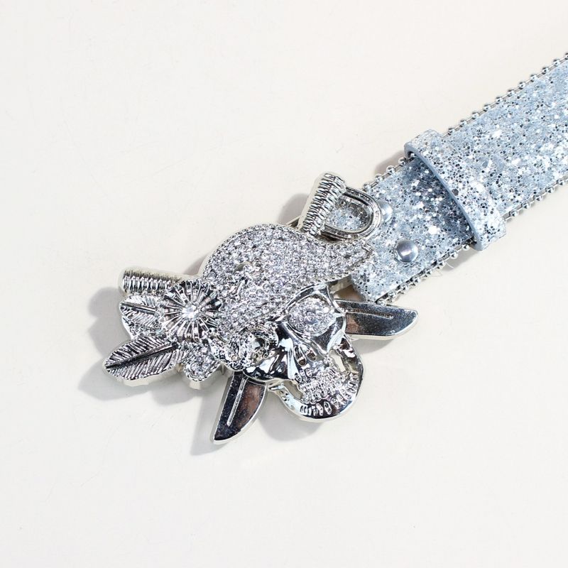 Luxury Silver Belt - Mirror-Finish Rhinestones With Anchor Buckle | Premium Dress Belt For Special Occasions_voghion.com