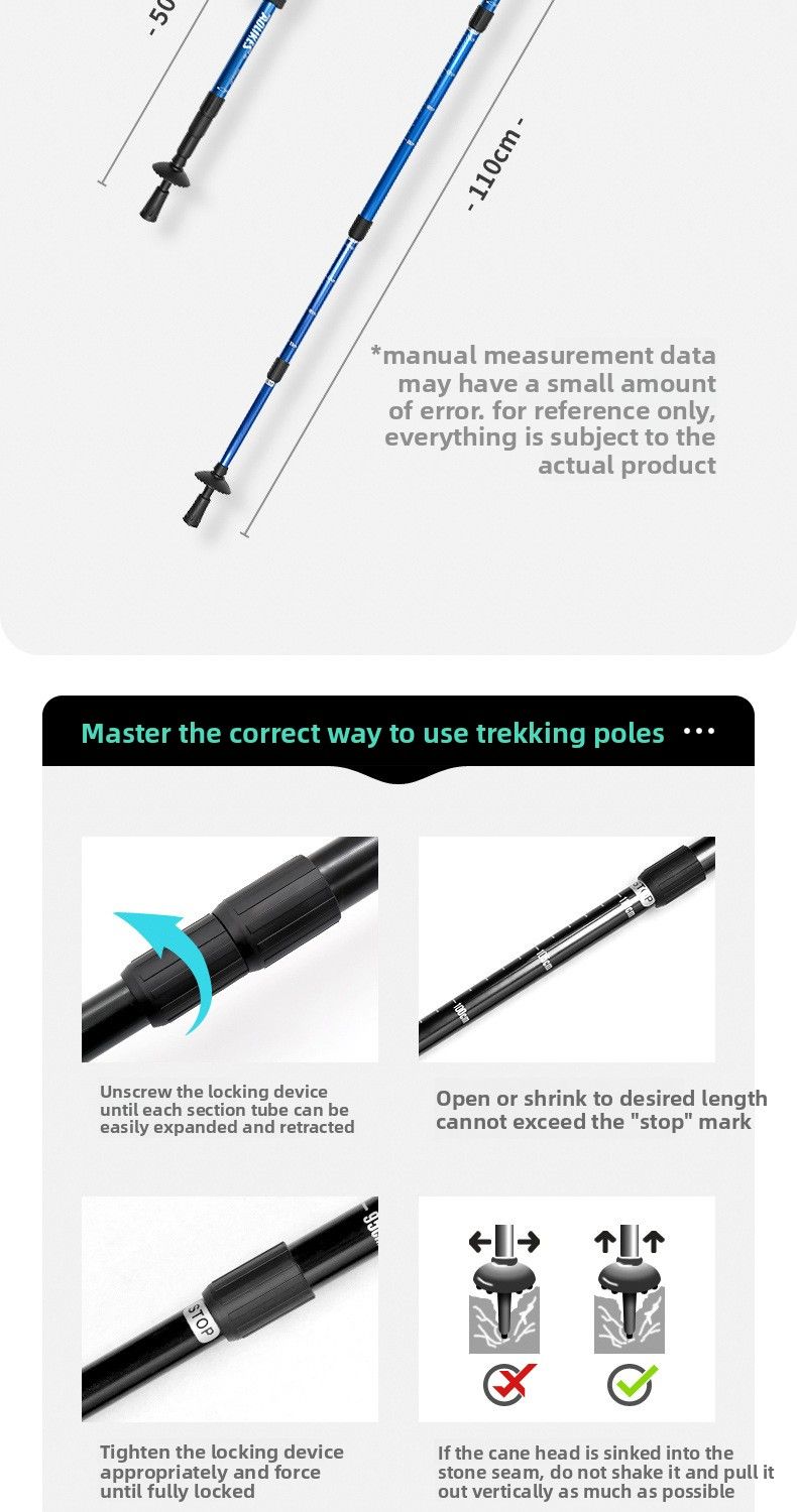 Aluminum Alloy Trekking Poles With Straight Handle, Ultra-light, Extendable, Outdoor Hiking Walking Sticks For Mountain_voghion.com