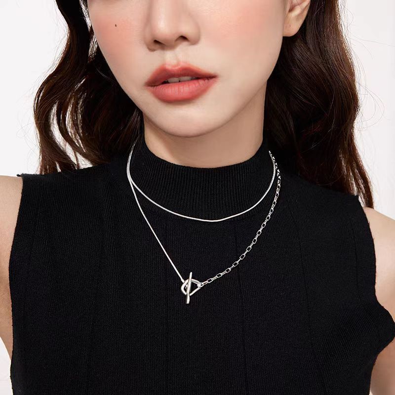 OT Buckle Titanium Steel Necklace Gold Plated Adjustable Layered Long Light Luxury Simple Versatile Sweater Chain_voghion.com