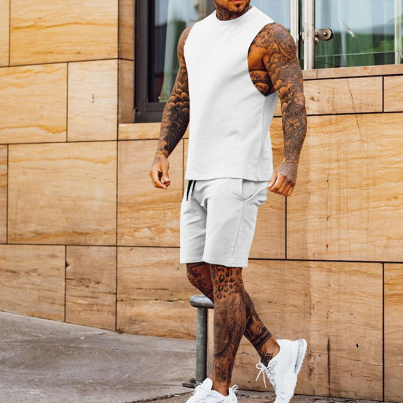 nieuw casual sportpak herensportvest vijfpuntsbroek tweedelige set warme stijl_voghion.com