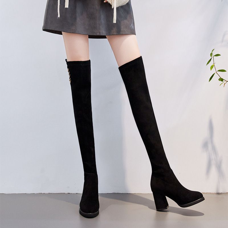 Autumn Winter Over-the-Knee For Women, Chunky Suede Slimming Elastic Lined High Heel Boots, Women's Long Boots_voghion.com