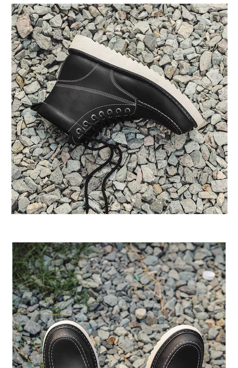 Worker Boot Men Genuine Leather Special-Interest Design Fancy Outdoor American 875 Black Short Locomotive Martin Boots_voghion.com