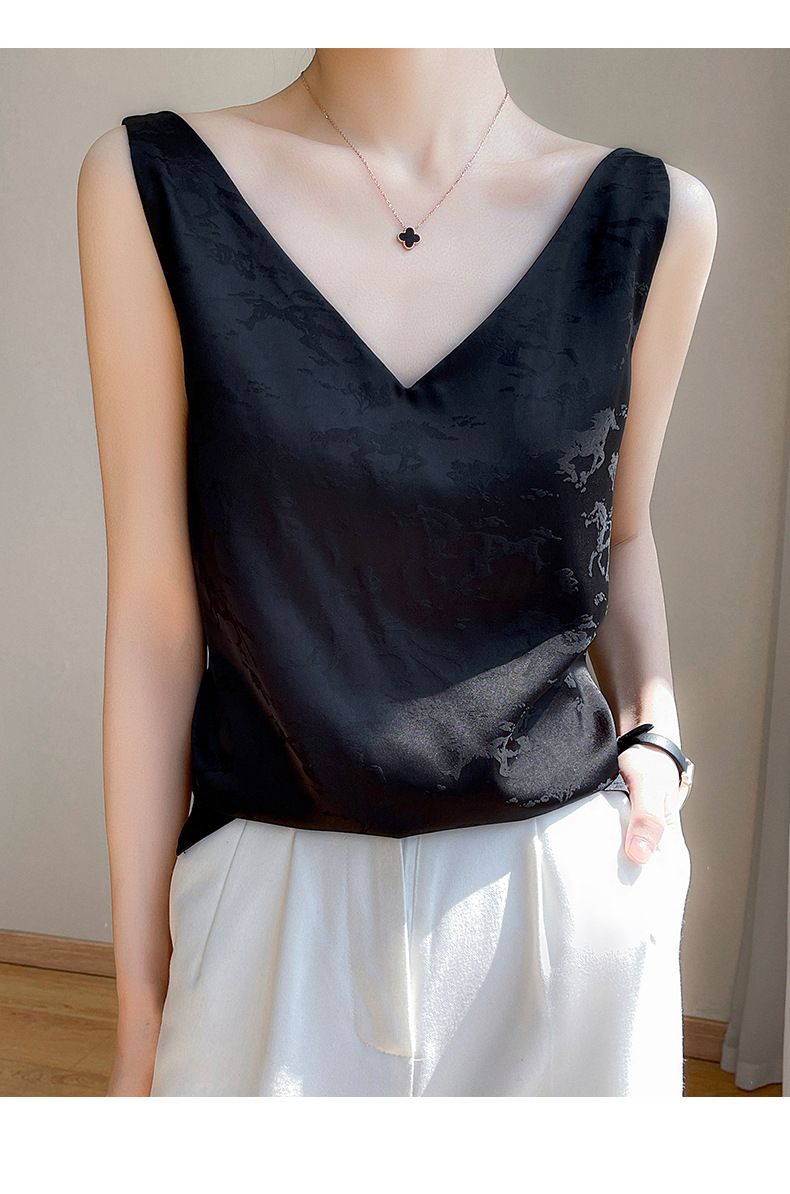 Summer Camisole Women's Interior, High-end Vest, Acetate Top, Base Suit, Jacquard Top_voghion.com