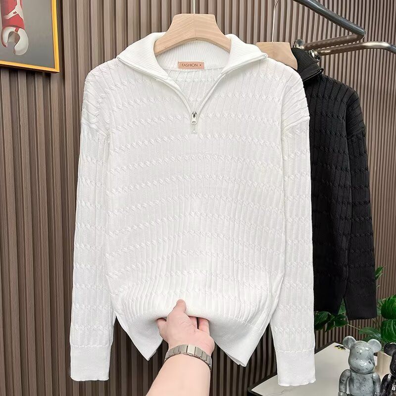 Maglione con cerniera in jacquard per uomo e donna, pullover di alta qualità, maglione lavorato a maglia a maniche lunghe, top e giacche alla moda e versatili_voghion.com