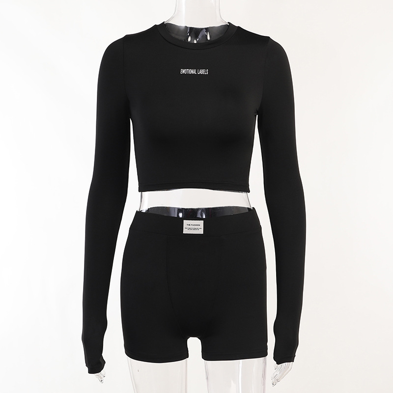 Completo sportivo alla moda in due pezzi da donna, girocollo a maniche lunghe, a tre punti, girocollo in maglia_voghion.com