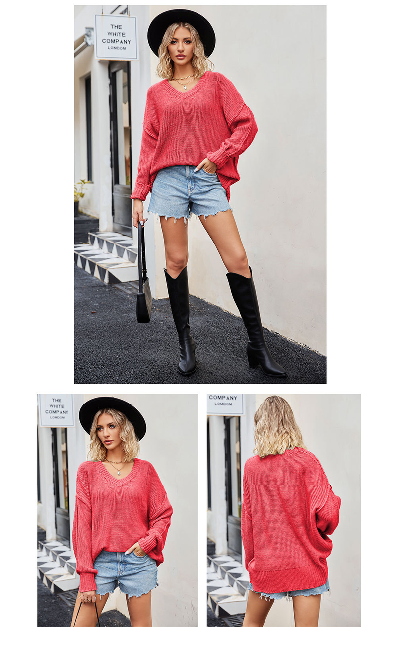 women's clothing V-neck large size fashionable sweaters sexy pullover sweaters_voghion.com