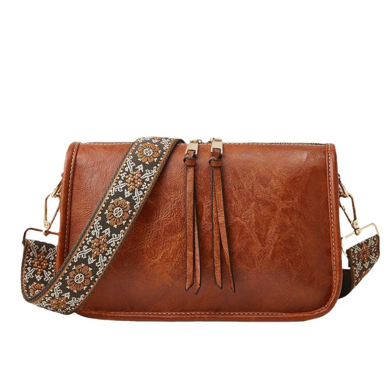 Borsa a tracolla larga in PU tinta unita da donna, stile bohémien_voghion.com