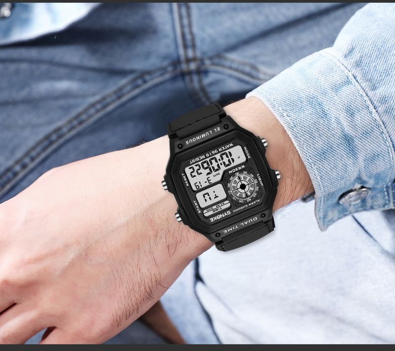 Nylon canvas with three-ring buckle retro electronic watch luminous waterproof sports men's square classic student watch_voghion.com