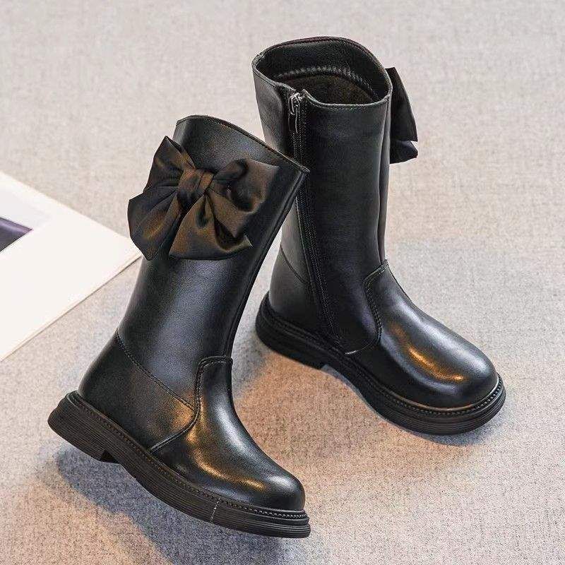 Mädchen Schuhe Kinder Mitte-Kalb Lange-Kalb Hohe-Kalb Leder Stiefel 2025 Herbst Neue Stil Fleece-Gefüttert Winter Baby_voghion.com
