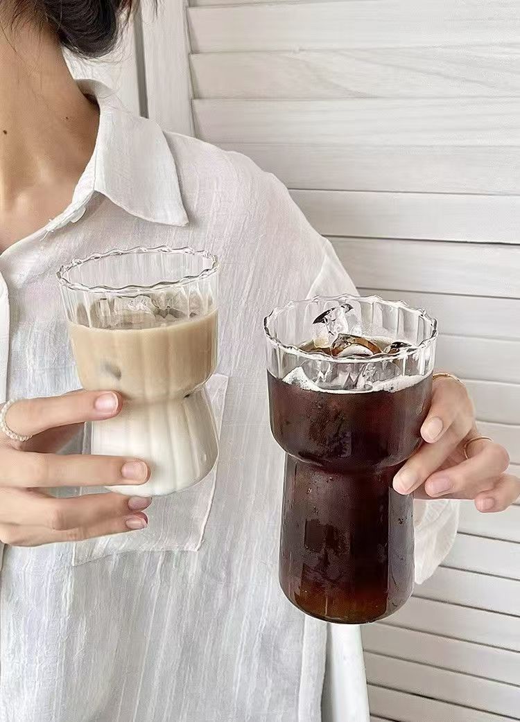 Coffeeware Striped Latte Coffee Cup Ins Style Glass Cup Home Water Cup Girls Ice Milk Cup Bamboo Juice Cup_voghion.com