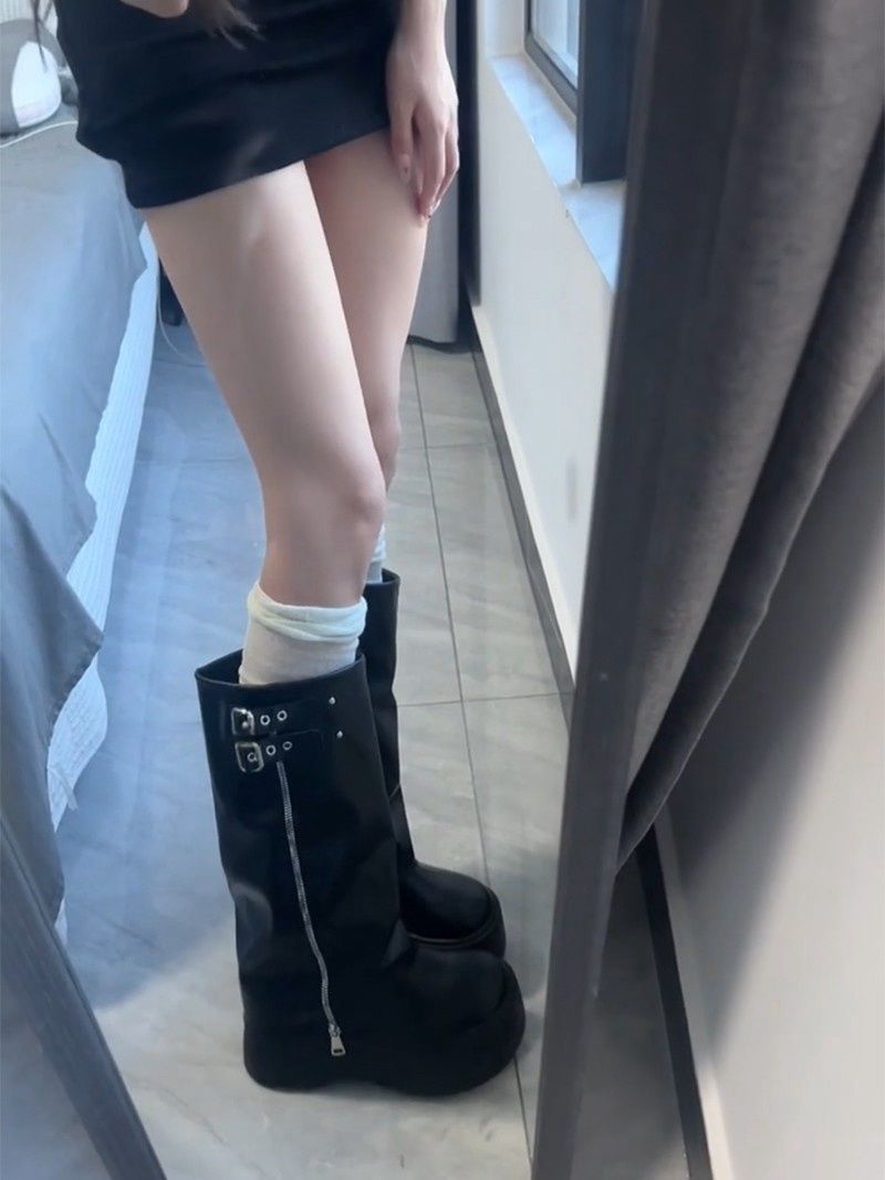 Damen-Stiefel mit dicker Sohle, kniehohe Stiefel, Herbst/Winter 2025, neue vielseitige kniehohe Stiefel_voghion.com