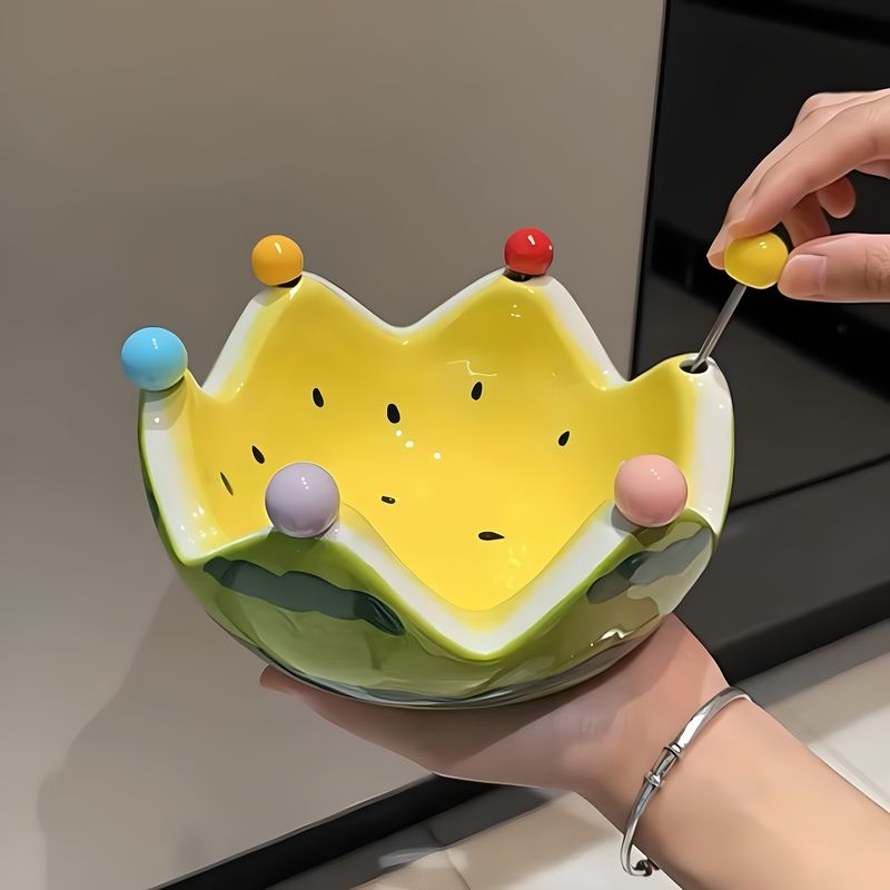 Watermelon Creative Ceramic Fork Set Large Capacity Living Room Coffee Table Fruit Bowl Plate Cute Small Ornament_voghion.com