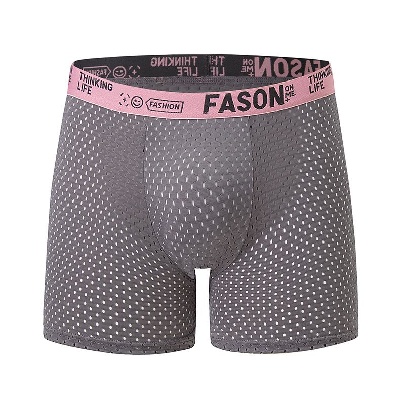 Overseas Platform Men's Ice Silk Long Boxer Briefs Breathable Mesh Four-Corner Underwear Youth Shorts_voghion.com