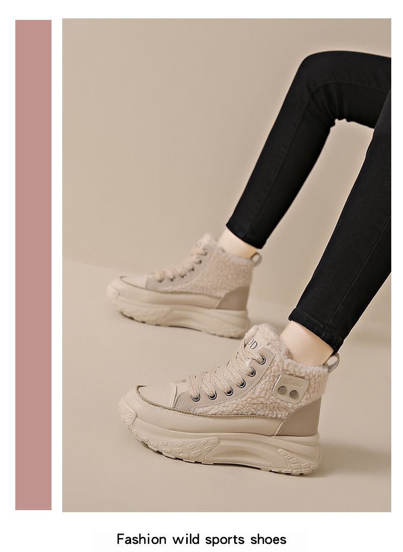 Sneakers invernali con plateau da donna - Scarpe alte foderate in pelliccia sintetica con suola spessa per calore e altezza, stivali casual alla moda per l'uso quotidiano_voghion.com