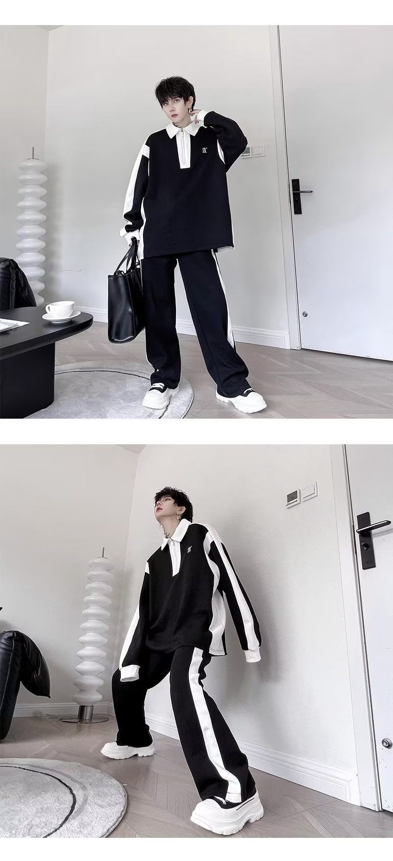 Unisex Casual Two-Piece Sweatshirt & Jogger Set - Trendy Long Sleeve Polo With Comfortable Lounge Pants For Streetwear & Everyday Wear_voghion.com