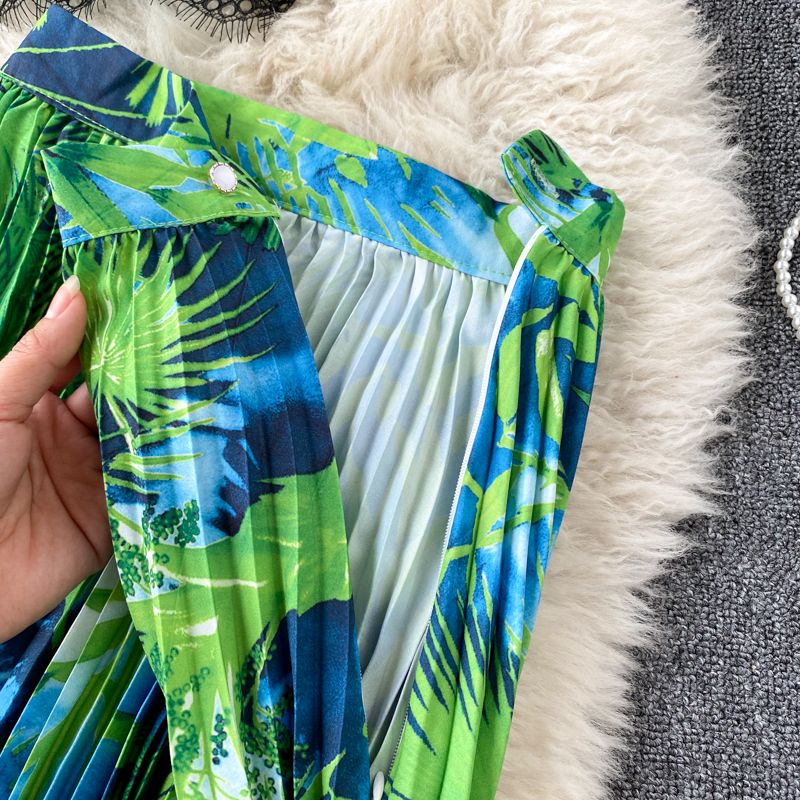 Naisterõivad pühade stiilis ülikonna disainiga pitsist topp, lühike topp, kõrge vöökohaga volditud seelik, trendikas_voghion.com