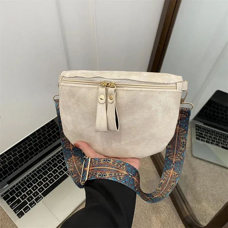 Borsa a tracolla da donna in pelle PU, elegante, con tracolla larga, tinta unita, marsupio alla moda, 250806_voghion.com