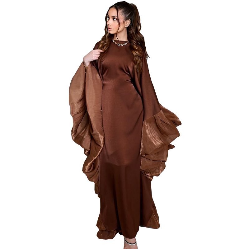 Verve MQ201 Modest Muslim Fashion Long Robe Dress With Waist-Cinching Satin_voghion.com