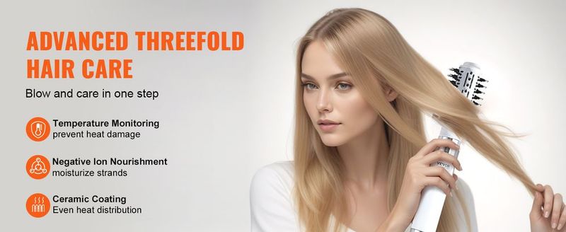 VEVOR Hair Dryer Brush Ionic Hot Air Styler With 2 Brushes For Drying Volumizing_voghion.com