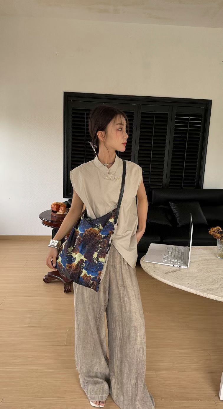 Grand sac à bandoulière multifonctionnel en toile à motif floral, imprimé tendance_voghion.com