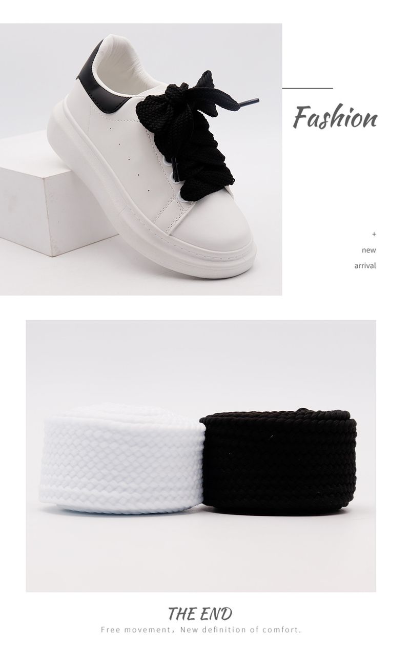Lacets plats super larges noirs et blancs de 4 cm de large pour chaussures décontractées_voghion.com