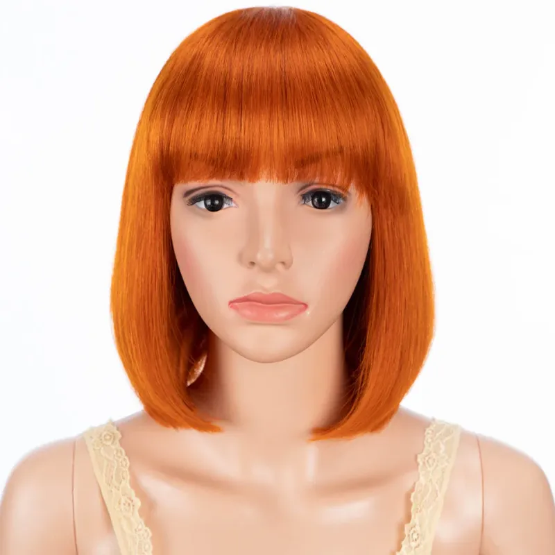 99j Red Human Hair Wigs For Women Short Remy Brazilian Hair Wigs With Bangs P4/30 Highlight Short Straight Hair Wigs With Bangs_voghion.com
