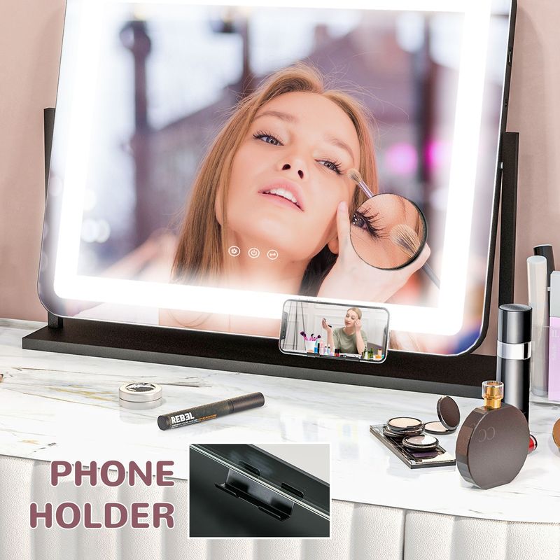 Vanity Mirror With 3 Colour LED Light, Magnifier, USB Port, Touch Screen_voghion.com
