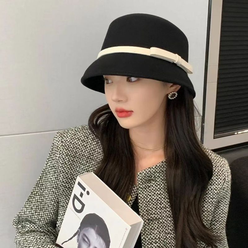 Korean-style Fashionable Bucket-shaped Leather Buckle Women's Autumn And Winter Wool Small Fashionable Casual Felt Hat, Suitable For Shopping_voghion.com