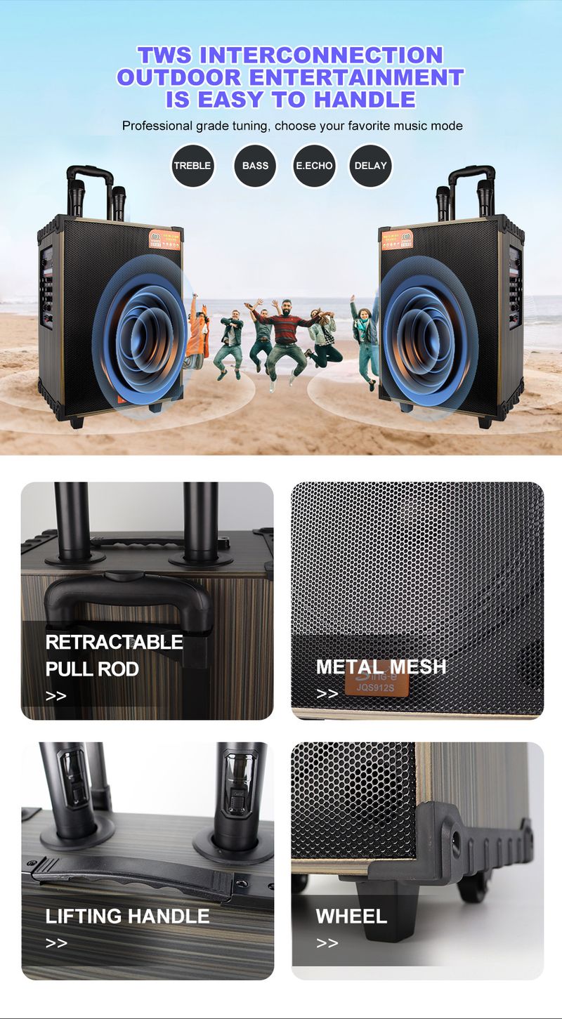 JQS912S Altavoz portátil para exteriores con Bluetooth, altavoz para cantar canciones K, con barra de acoplamiento y gran volumen_voghion.com