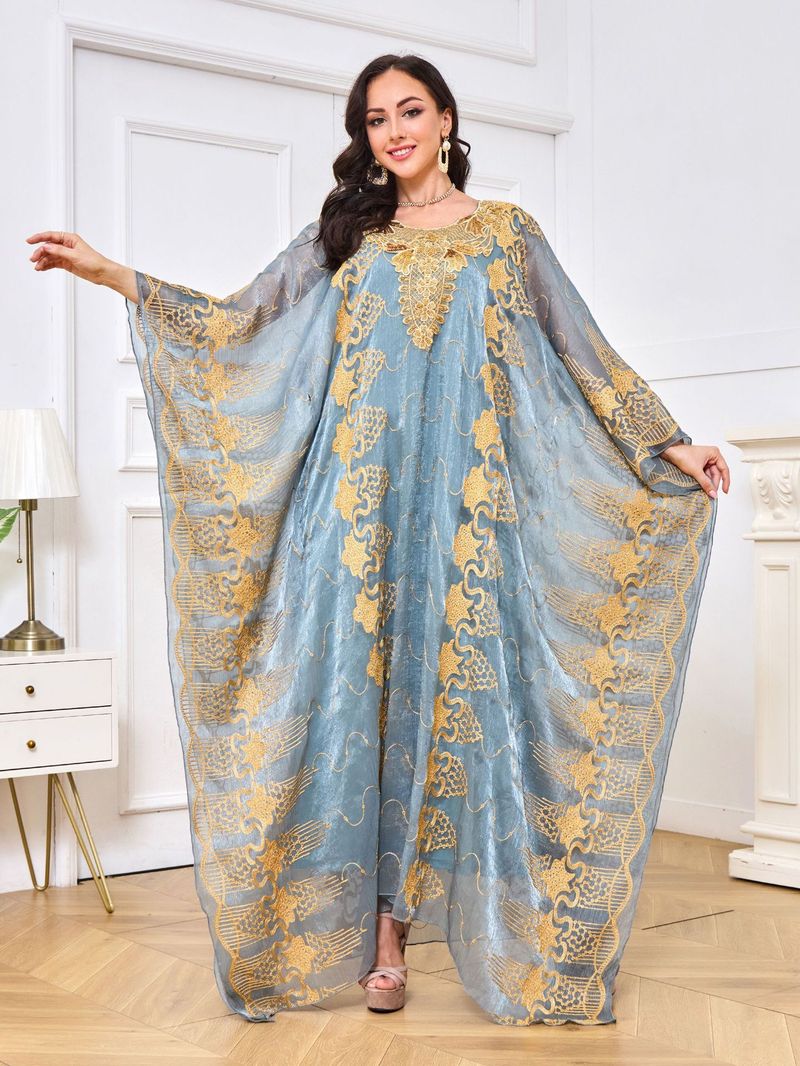 MT041 Marokkaanse moslim kaftan met geborduurde pailletten, avondjurk in twee delen_voghion.com