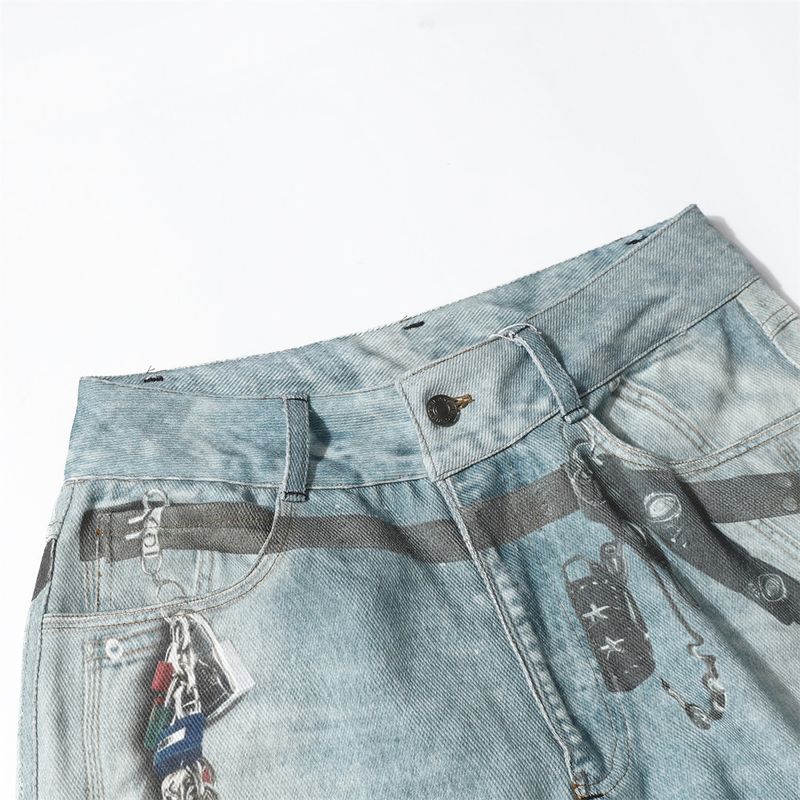 Herenkleding 3D Digitaal Bedrukte Denim Broek Heren Hip Hop Street Trend Gewassen Oude Inkt Spatten Losse Wijde Pijpen Rechte Broek_voghion.com