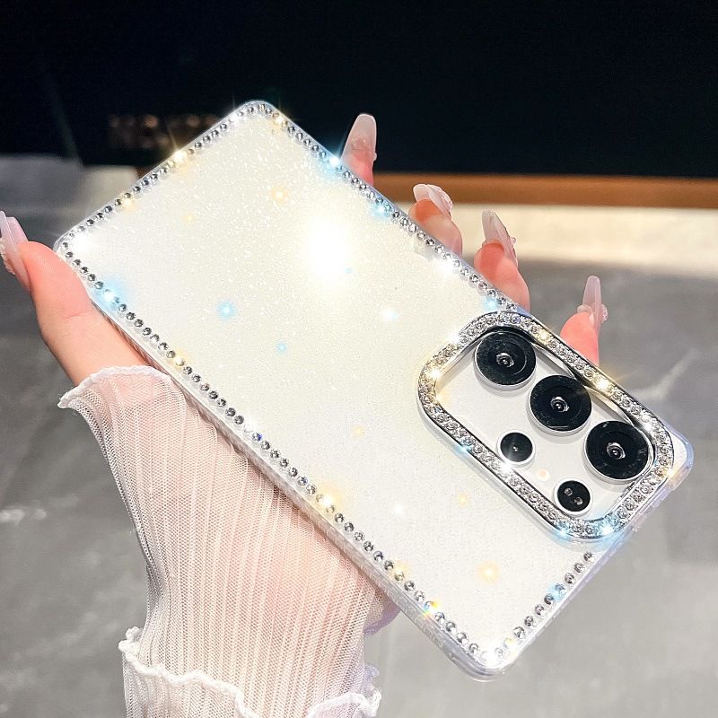 Coque haut de gamme à paillettes et strass pour Samsung S24 Plus, S25 Ultra, A55, A56, couleur unie_voghion.com