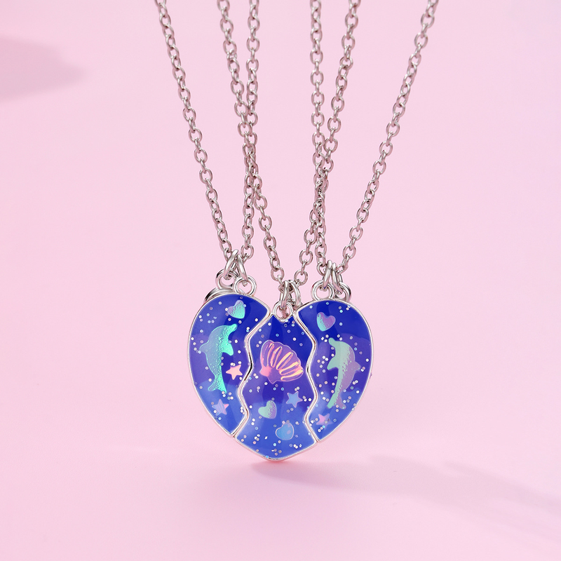 Collana per bambini con conchiglia di delfino e gocce di olio, tre pezzi, ciondolo magnetico creativo, set di giunzioni d'amore_voghion.com