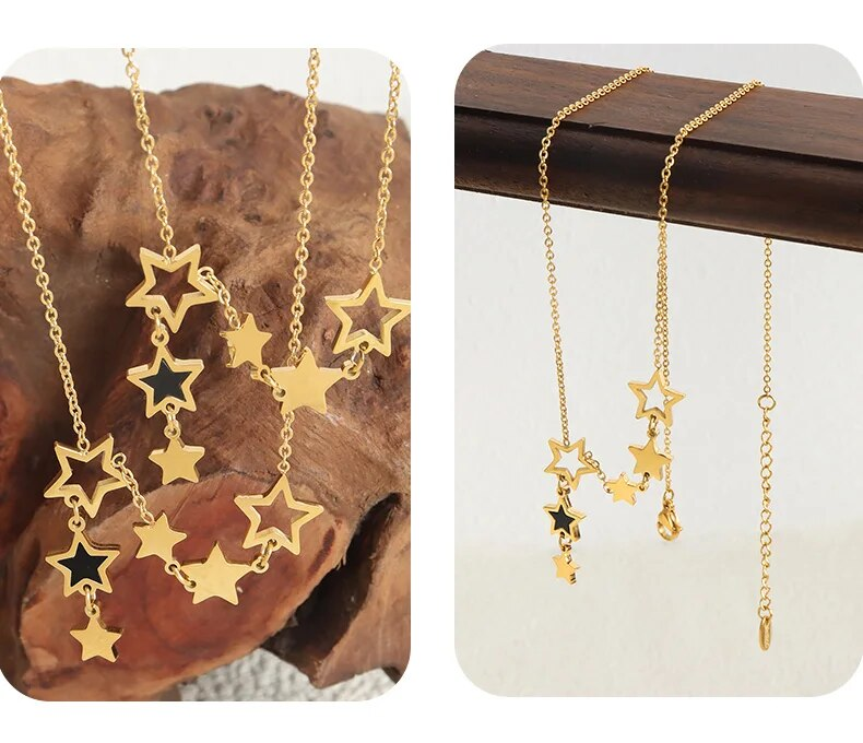 Neu in Stern-Anhänger-Halskette für Frauen Edelstahl vergoldet Kette schwarz Acryl Modeschmuck Freundin Geschenk Großhandel_voghion.com