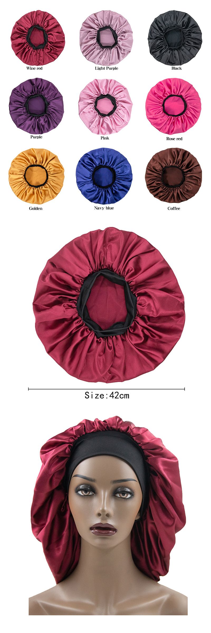 Exklusive übergroße einfarbige Schlafmütze für Damen, modische elastische Haarpflegemütze, Fabrik-Direktverkauf, Chemotherapie-Kappe aus Seide_voghion.com