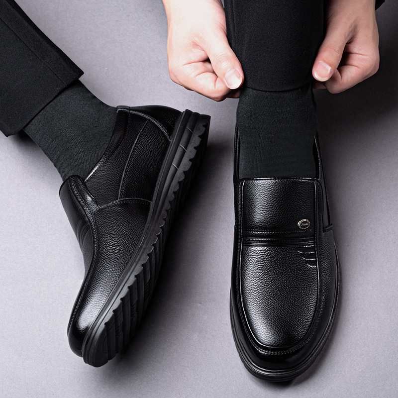 Leather Genuine Leather, Business Attire Men, Middle-aged, Soft Soled, Cowhide, Dad Shoes, Autumn And Winter, With Added_voghion.com