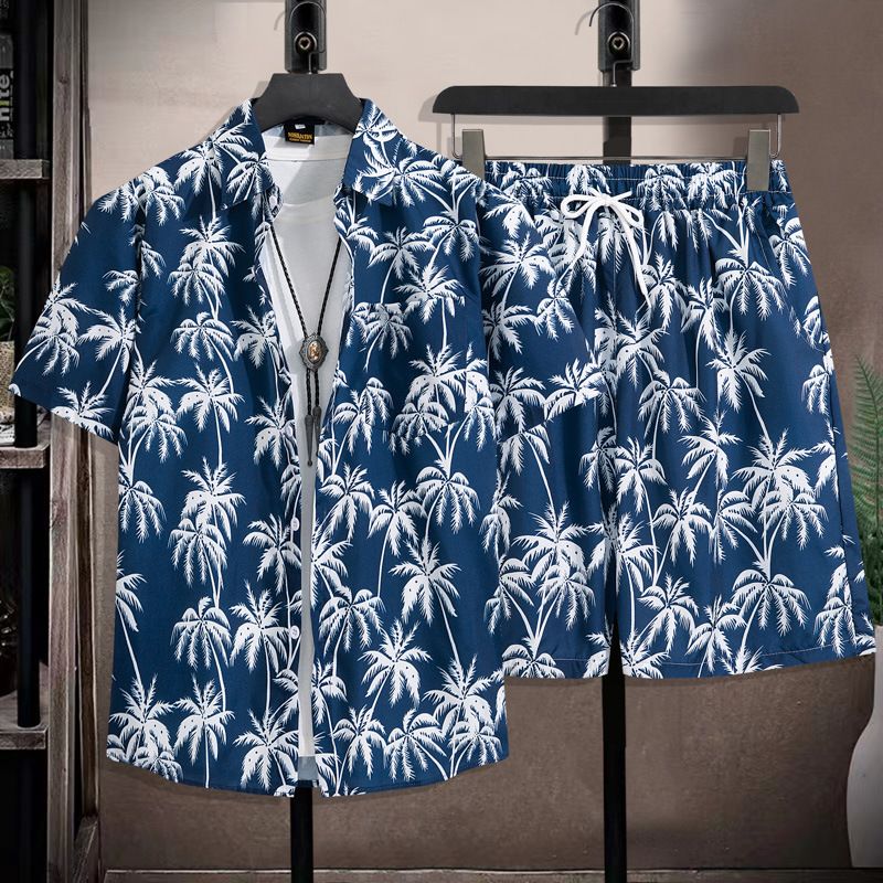 Herrenbekleidung Sommer Kurzarm Herrenhemd Meer Strand Urlaub Freizeit Lose Shorts Herrenbekleidung Trend_voghion.com
